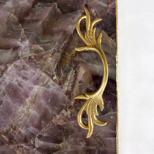 Amethyst Agate Serving Tray With Brass Handles | Square