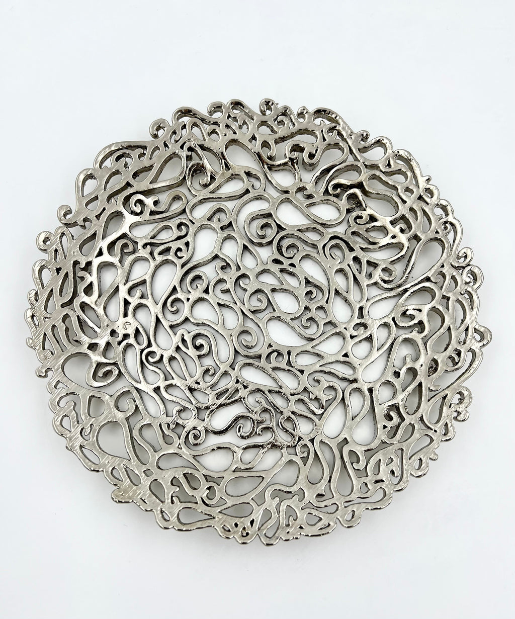 Lace Inspired Decorative Tray – Electro-formed Filigree Decor Dish, Fossil Style Art Tray in Gold or Silver Finish